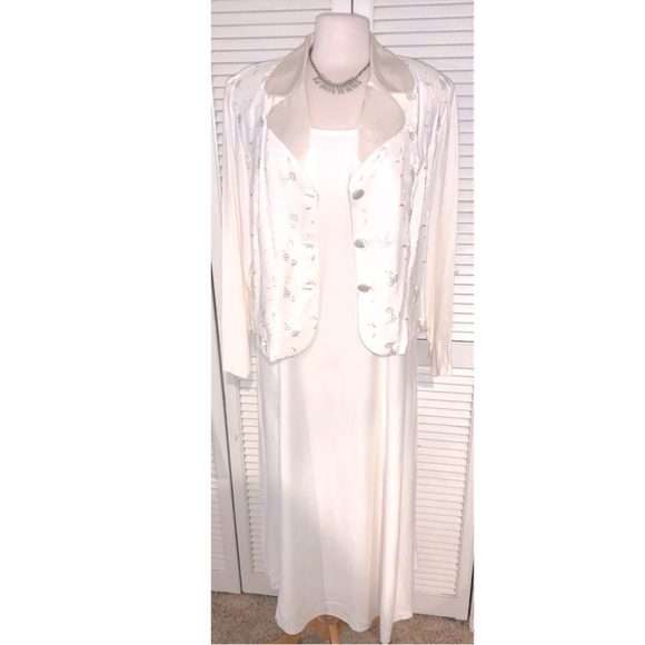 Vintage Matching 2 piece set Dress and Blazer in Ivory Size 16 - Picture 1 of 10